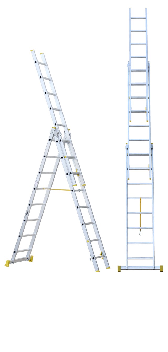 ESCALERA ALUMINIO TRANSFORMABLE 3 TRAMOS / 3X12 PELDAÑOS / ALT MAX 8600mm / ALT PLEG 3570